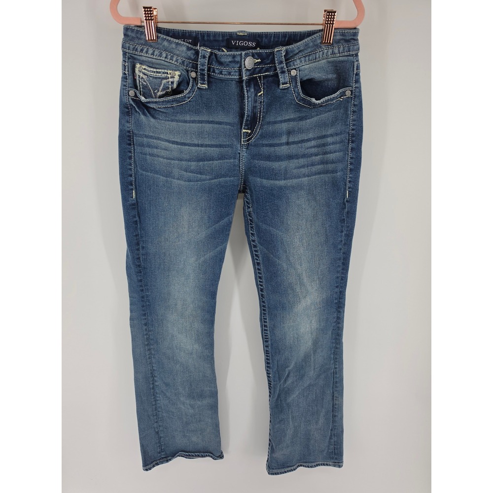 Vigoss Heritage Fit Bootcut Jeans Medium Wash Blue Denim Embroidered Size 10 L32